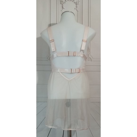 Oh La La Cheri Mesh & Eyelash Lace Pink A-line Babydoll Chemise Lingerie Sz M-L - Picture 4 of 8